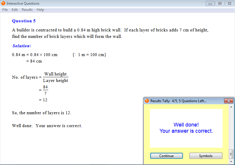 Solution for a question from Year 7 Interactive Maths, Chapter 12: Length and Perimeter, Exercise 10: Working with Metric Units of Length.