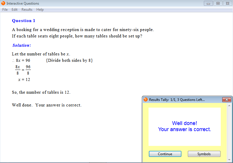 Solution for a question from Year 7 Interactive Maths, Chapter 7: Equations, Exercise 13: Solving Word Problems.