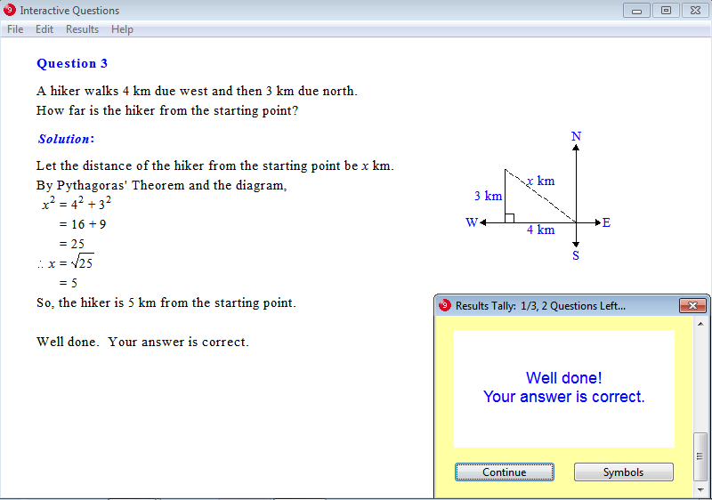 Solution for a question from Year 9 Interactive Maths, Chapter 3: Pythagoras' Theorem, Exercise 15: Navigation Problems.